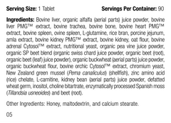 Feline Whole Body Support, 90 tablets, Rev 05 Supplement Facts