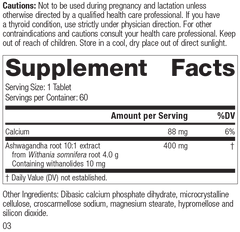 Ashwagandha Forte, Rev 01 Supplement Facts